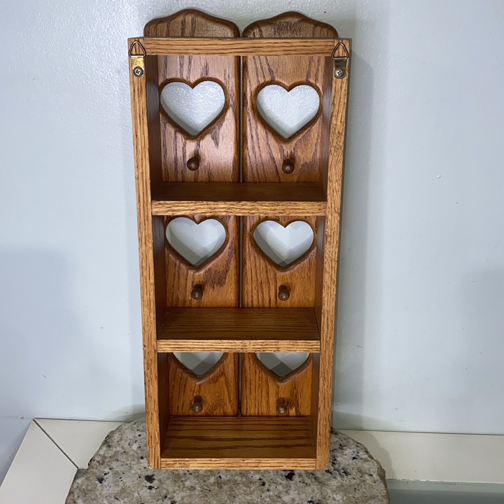 Vintage Wooden Wall Heart Shelf with Doors Curio Shelf Heart Design Charming - Picture 8 of 14